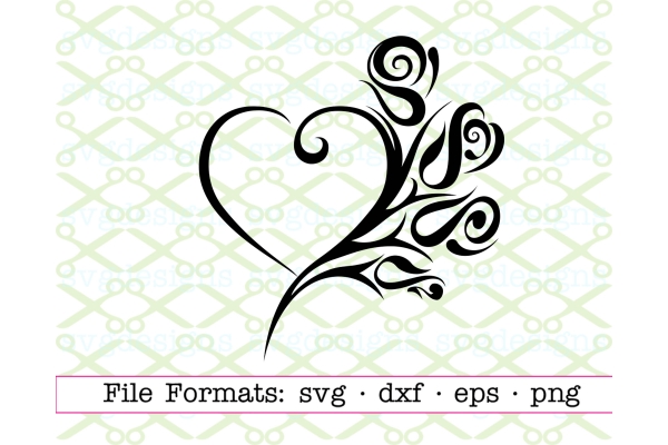 TRIBAL ROSE & HEART SVG